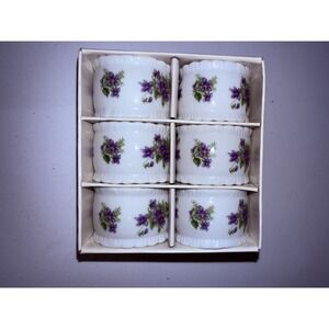 Vintage Lefton Ceramic Napkin Ring Violets Made In Japan Set Of 6